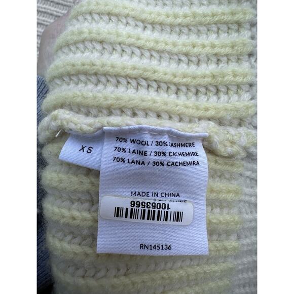 NAADAM Wool Cashmere Ribbed Color Block Fisherman Sweater Cardigan XS Cozy Crop - Picture 10 of 13